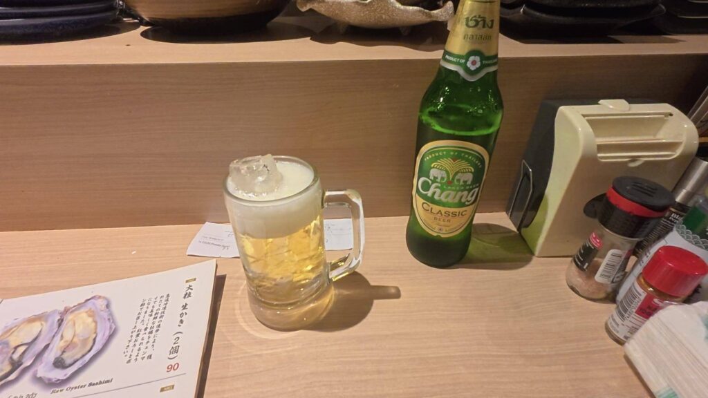 Changビールとポテトサラダのオーダー票