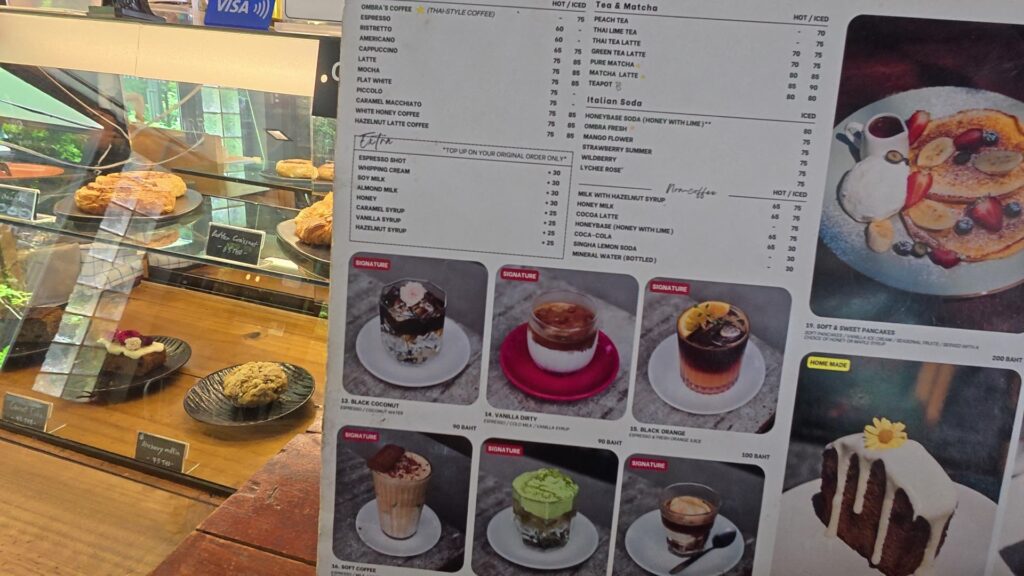 Ombra Caffeのドリンクメニュー表